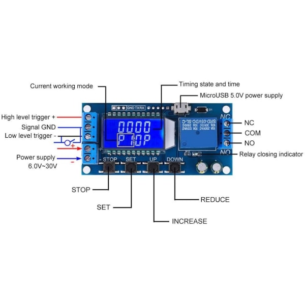 5V Tidsrelé Forsinkelseskontrollerkort Forsinkelsesavslåttingstidtaker 0,01s - 999 Min