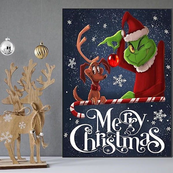 Juldiamantmålning Kit för Vuxna, Grinch Diamantkonst för Vuxna Nybörjare, Diamantpunkter Gem Art för Estetisk Heminredning 12x16 tum