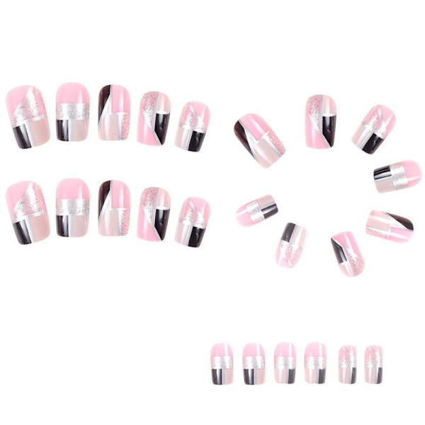 Kvadratiska tryck på naglar Medium Fake Nails med nagellim Akryl falska naglar