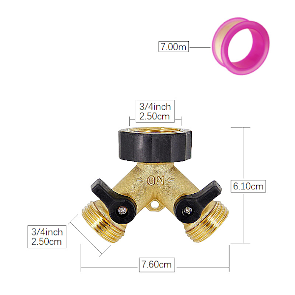 2-vägs Y-delad krandelare för trädgårdsslangar, dubbel vatteninlopp tvättmaskin vattendelare 3/4 tum för att ansluta 2 apparater, mässing
