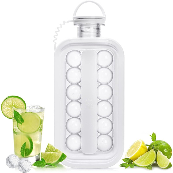 Iskubbricka 2 i 1 Bärbar ishockeytillverkare Vattenkokare med 17 fack Platt kropp Lock Kyl Popsicles för hockey, cocktail, kaffe (Vit)