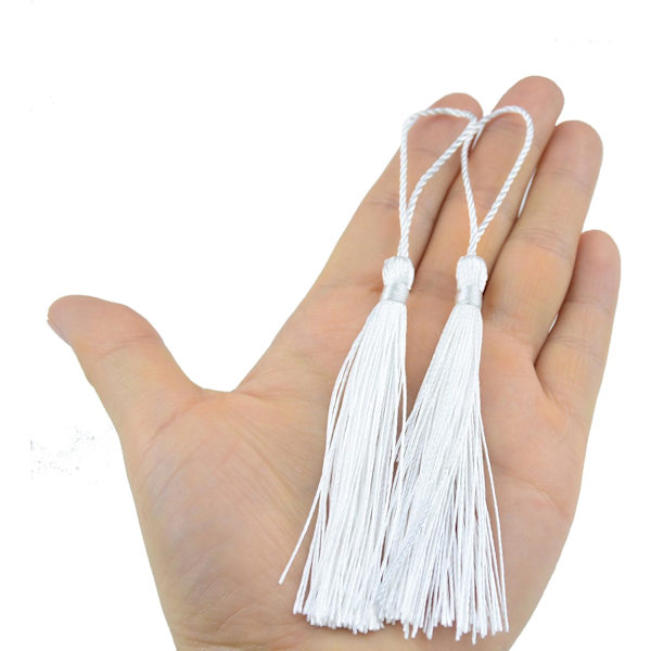 100 stk 13 cm Silky Floss Bokmerke med 2 tommers snorløkke, hvit