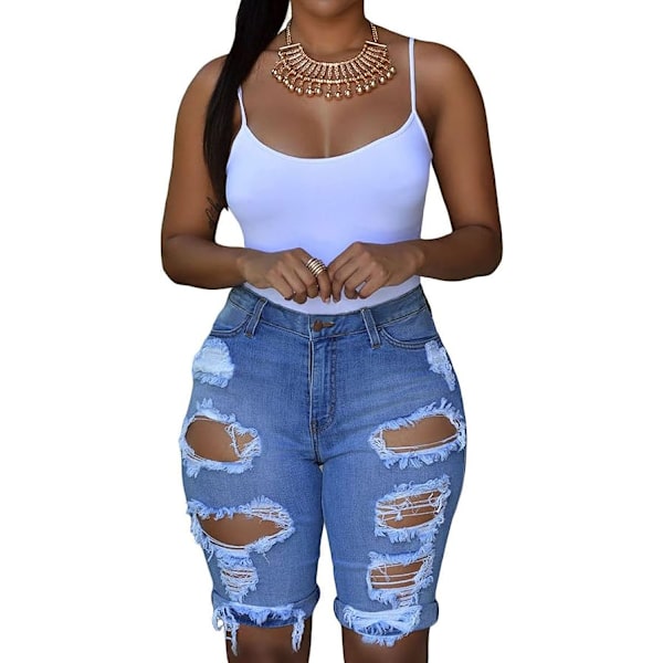 Naisten repäistyt denim-shortsit, keskikorkea vyötärö, joustavat bermuda-shortsit, farkut, XL
