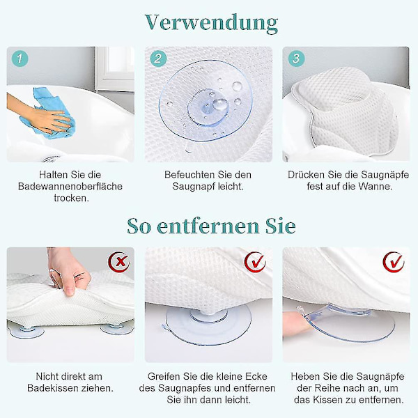Ergonomisk lyxig badkudde med 4d luftnätteknik och 6 sugkoppar