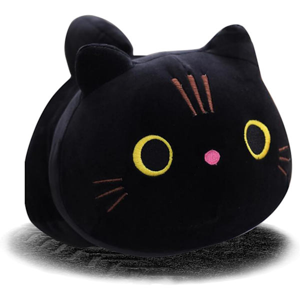 Svart katt plysj Kawaii katt pute Svart katt utstoppet dyr plysj søt rund