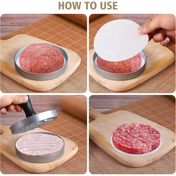 Burger Maker & 100 Vokspapir Non-stick Patty Burger Maker Til Fremstilling Af Quarte