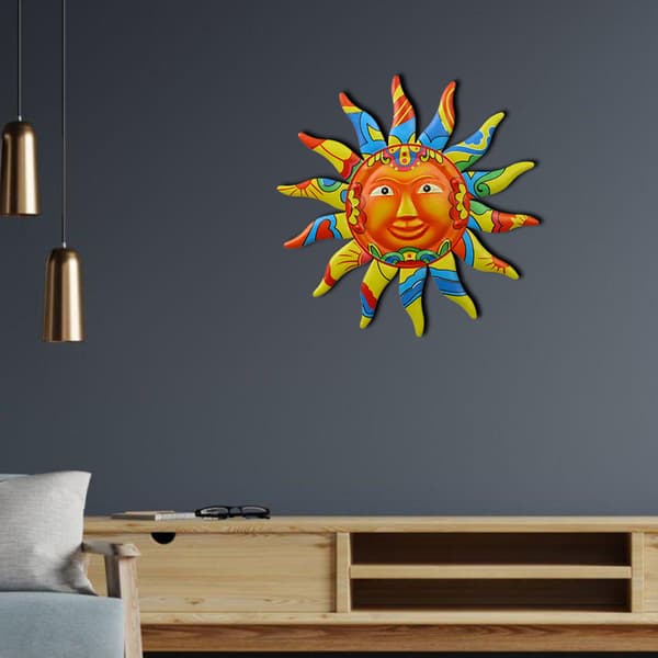 Metall Sol Väggkonst Dekor Metall Färgglad Sol Ansikte För Vardagsrum Sovrum Hem