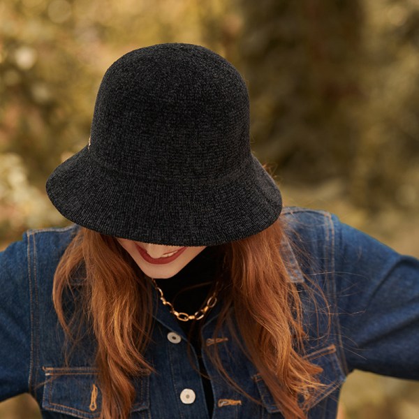 Dam varm ull Cloche hatt enfärgad vinterhink hattar, svart