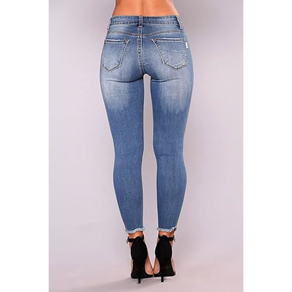 Naisten korkeavyötäröiset, joustavat, repäistyt farkut, tuhotut denim-housut, XL
