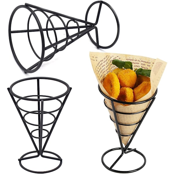 Fransk Fritter Display Stativ, Sort 3 Dele Robust Konisk Fritter Kegleholder til Familier Restauranter Cafeer Barer Snackbarer Bryllupper Fester