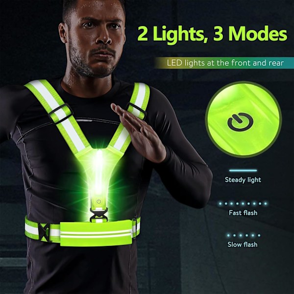 LED Löpning Reflexväst, Laddningsbar LED Cykel Reflexväst, Justerbar Reflexsele Unisex Fluorescerande Väst för Nattpromenader, Jogging