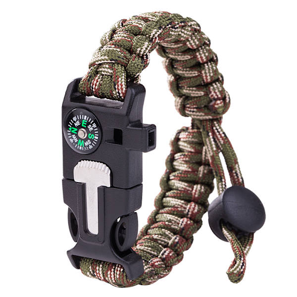 5 in 1 paracord -selviytymisranneke tulentekijällä ja kompassilla,