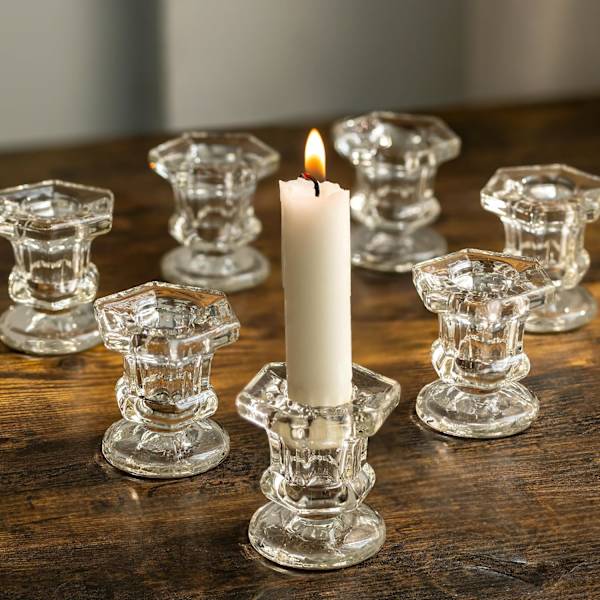 Ljusstake i transparent glas - Set med 2 små ljusstakar för bröllop, jul, heminredning, stöd för koniska ljus, vardagsrum