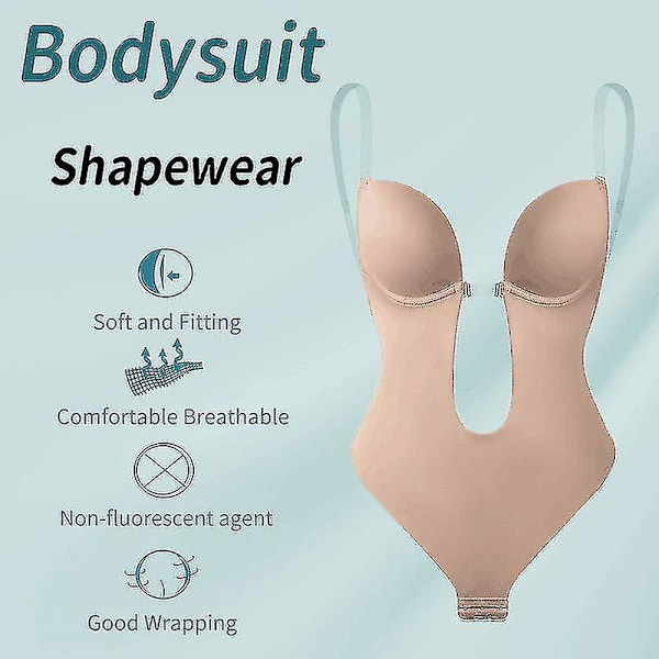 Kvindes Stram Bodysuit Dyb V Rygfri Mave Korset Usynlige Stropper BH Bodysuit Aftenkjole Shapewear - 1 stk