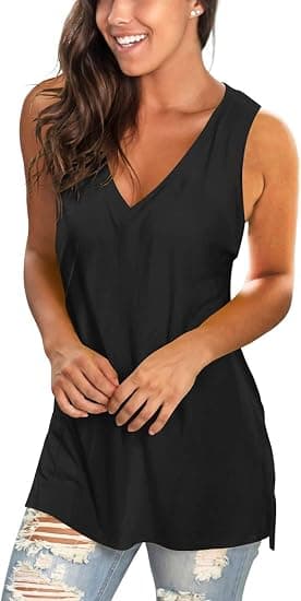 Kvinde Sommer Tank Top Basic Tank Top V-hals Ærmeløs T-shirt Side Split