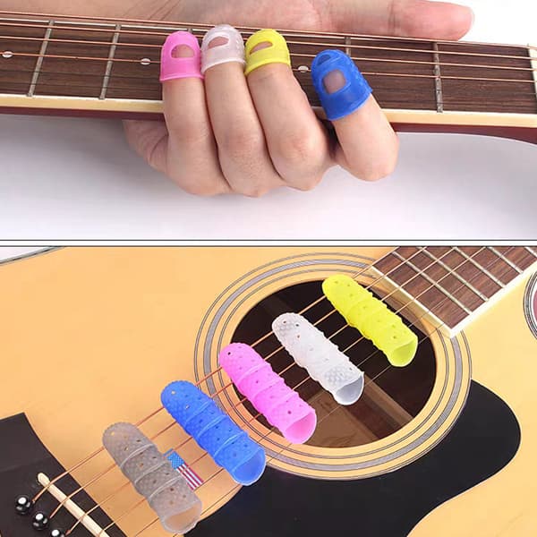 20 gitarr silikonfingerskydd, färgade fingertoppsskydd, 5 storlekar