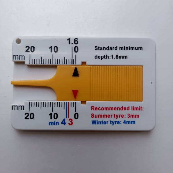 8 st däckdjupmätare, däck 0-20 mm, (orange) 6,5 x 4,3 x 0,5 cm