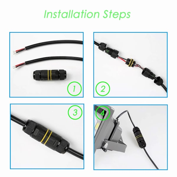 Utomhus Kopplingsplåta IP68 Vattentät Elektrisk Kabelkontakt 3-vägs Kopplingsplåta Kopplingar för Kabel Ø 9 till 12mm (2 st), Nylon
