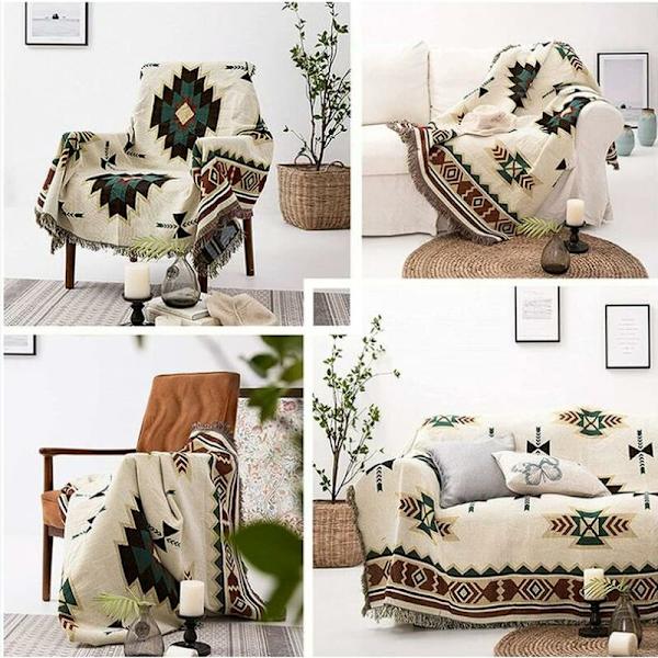 Yksivärinen etninen amerikkalainen ruudullinen sohvapeitto Neule Täysi peitto Sugar Jacquard Sohvapeitto -90150cm