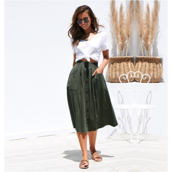 Kvinners Polka Dot Midi Skjørt Casual Høy Elastisk Midje A Linje Plissert Midi
