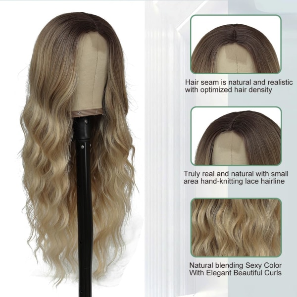 Long Ombre Blonde Wigs for Women 28inch Long Wavy Middle Part Wig