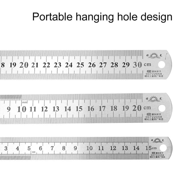 Rostfritt stål linjal metall linjal 15cm 20cm 30cm metrisk och imperial dubbel