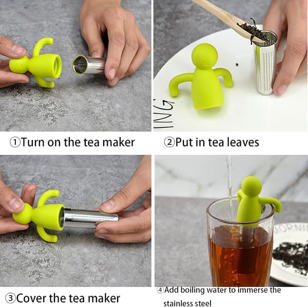 2 stk. rustfrit stål silikone te-infuser, kopper og kop (blå grøn)