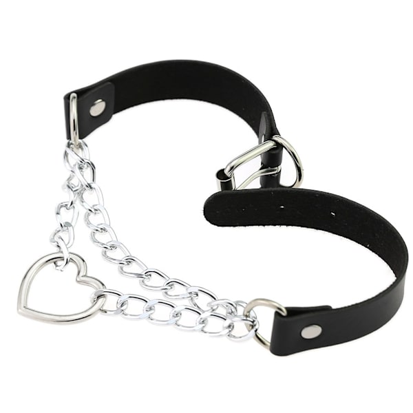 Choker Heart Collar MUSTA PU Nahkainen Kaulakoru Goth Valjaat Musta