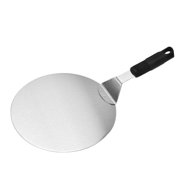Ruostumattomasta teräksestä valmistettu pyöreä pizzalapio liukumattomalla kahvalla, ihanteellinen kakkujen, piirakoiden ja pizzojen nostamiseen