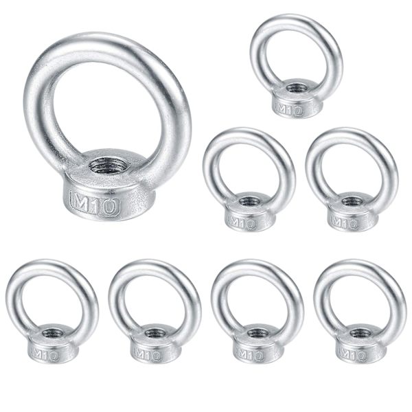 M10 øjebolt, løfteøje, 304 rustfrit stål ringmøtrik, øjeboltskruemøtrikker - 8 stk.