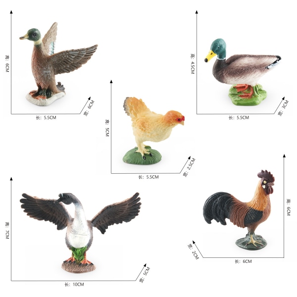 5st/ set Mini Fjäderfä Djur Modellleksaker Kreativ och realistisk kyckling Duc