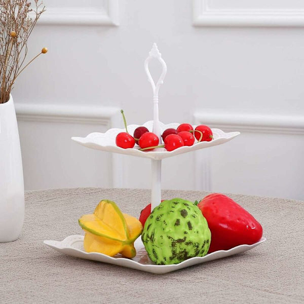 Tårtställ, 3-vånings godis- och snacksbricka, trädtorn, akryl cupcake- och dessertdisplayställ för bröllopsfest, vit, höjd 37 cm