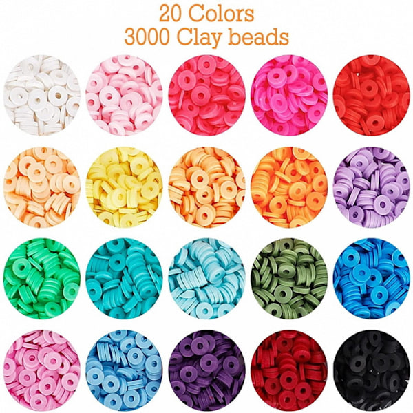 3000 stk Leire Svarte Steinperler 20 Farger Flat Rund Polymer Leire Perler DIY Smykke Markørsett