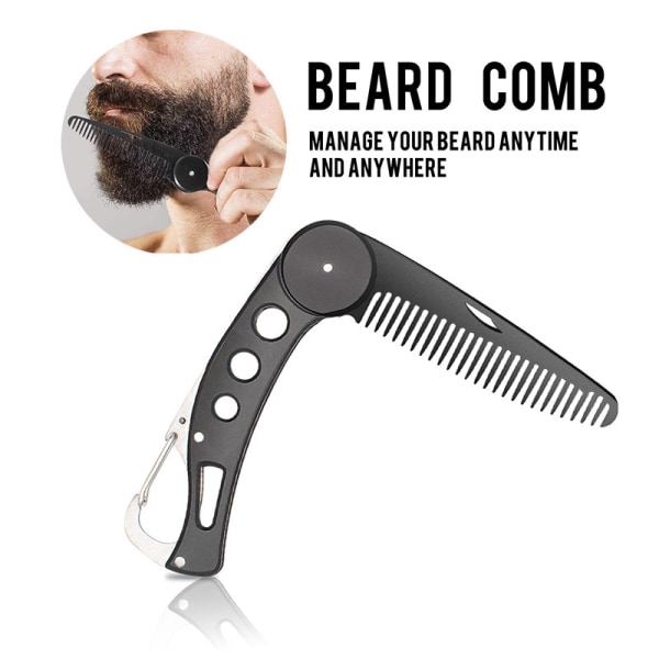 Mænds rustfrit stål skæg Mustache kamme lomme foldbar skæg børste flaske