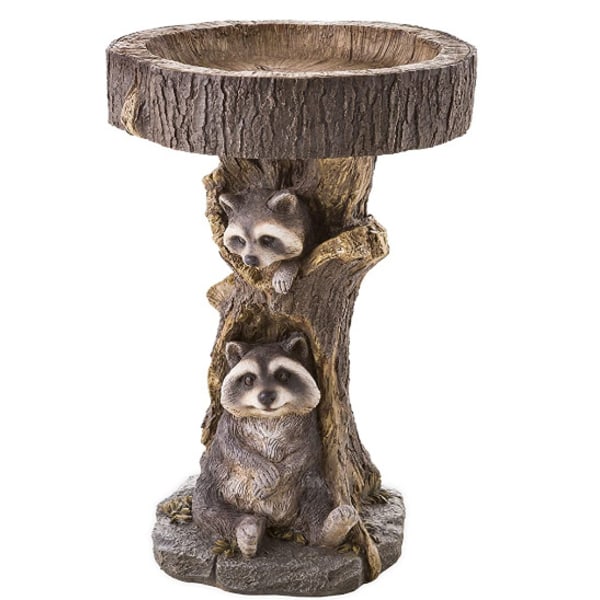 Resin Raccoon Statyer Castle Birdbath Polyresin Antique Garden Birdbath，14*