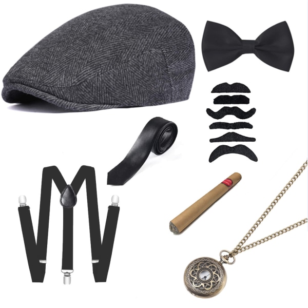 1920-tal Gatsby Gangster Accessoarer Set för män Panama Hat Suspender fluga