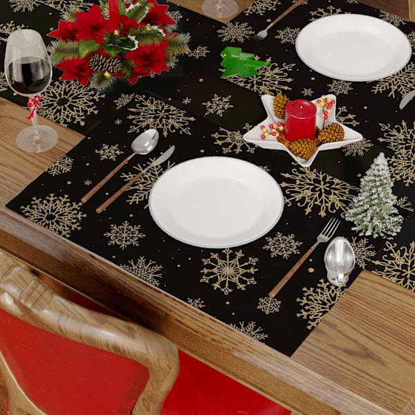 Svart guld jul bordslöpare snöflinga bordsduk tvättbar säsongsbetonad vinter modern linne bordslöpare för fest semester kök matbord deco
