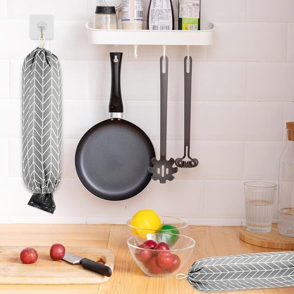 Plastposeholder, handleposedispenser, gjenbrukbar søppelposeorganisator, veggmontert søppelposeholder med krok, handleposeholder kompatibel