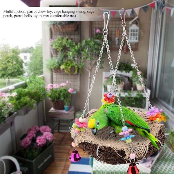 Rattan fågelbo gunga leksaker papegoja klättring tugga leksaker färgglada fågelburar