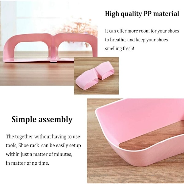 Vægmonteret skoreol hængende skostativ, plast vægmonteret skoreol med ingen boring vægmontering, sæt med 2 (pink)