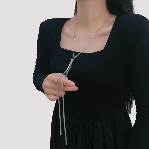 Utdragbar lång halsband, tröjkedja, silver,