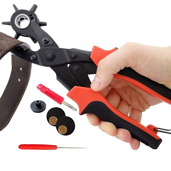 Läderhålslagare, Arbetsbesparande och hållbart verktyg för att göra flera hålstorlekar, med 6 runda hålstorlekar roterande hålslagare, kompatibel med bälte, armband
