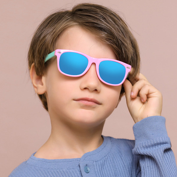 Rosa gummi flexibla polariserade solglasögon för barn 3-10 år
