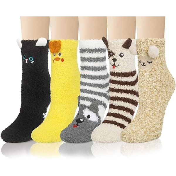 5 par Dame Fuzzy Socks Hyggelig Blød Fluffy Sød Kat Vintervarm