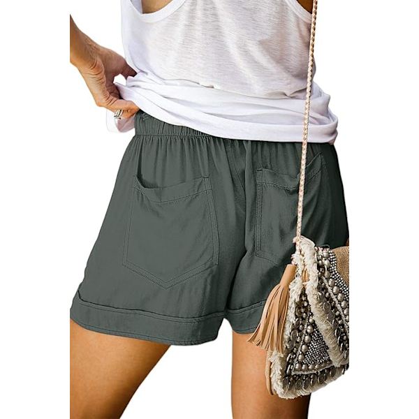 Dam sommar shorts leopard/camo/solid/blommig tryck elastisk midja fickor