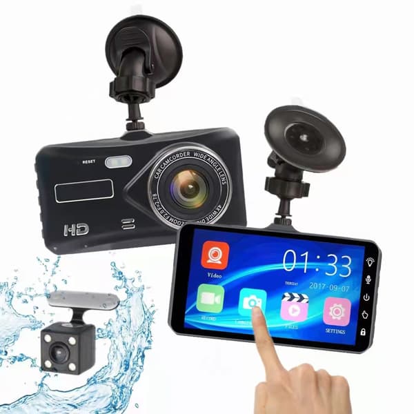 Dash Cam Kamera til Køretøjer Biler, Dobbelt Objektiv G-sensor HD 1080P, Sort