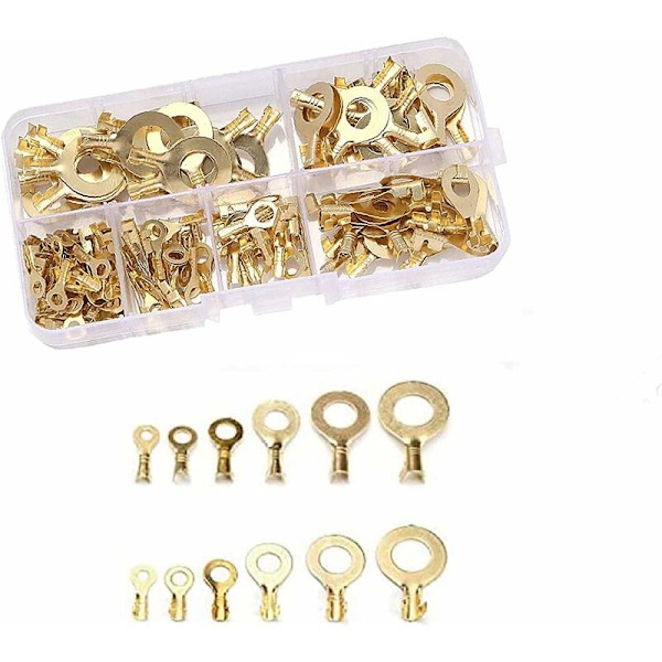 150 stk elektriske ring messing crimp kabelkontakt ledning, kobber ring kabel lug sortiment kit, messing crimp elektriske kabel lugs, M3-M10