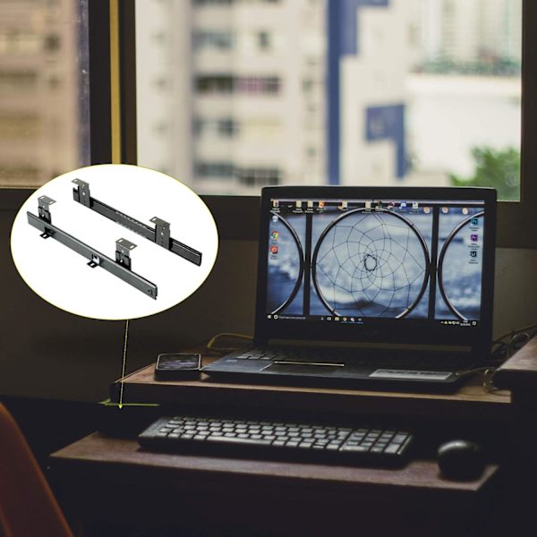 Skuffeskinner 350mm Skuffeskinne Kulelager Skinner for Tastatur Skyvebrett (1 Par) Svart