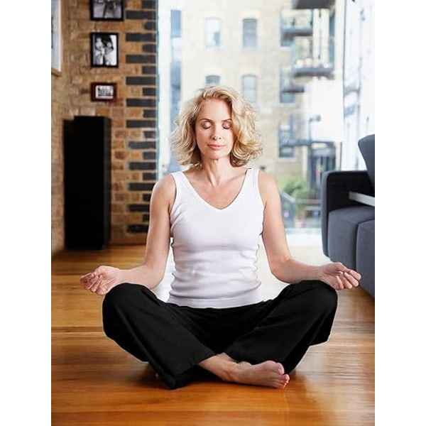 Kvinnors casual lösa breda ben komfortbyxor yoga träningsbyxor