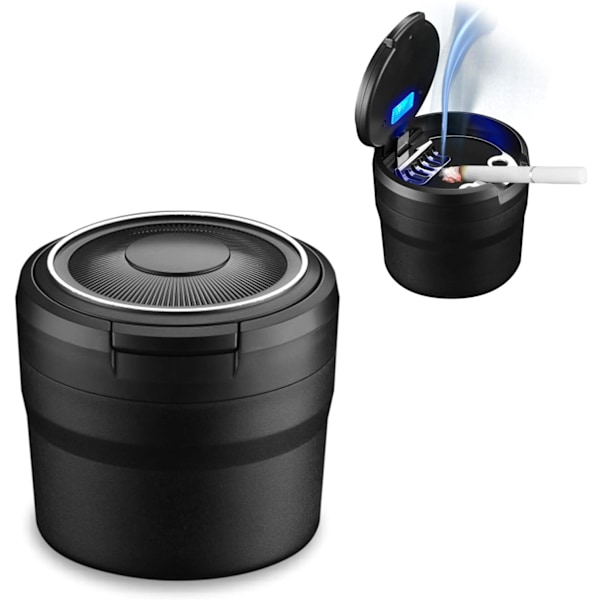 Bilar Ashtray, Lätt att Rengöra Avtagbar Bilar Ashtray med LED-Ljus med Vikbart Lock, Självutsläckande Ashtray för Bilar Van Utomhus Camping (Svart)